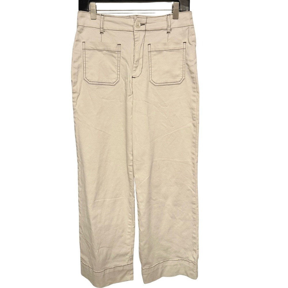 Bagatelle Collection 6 Cream Contrast Stitch Utility Crop Pants Workwear Neutral